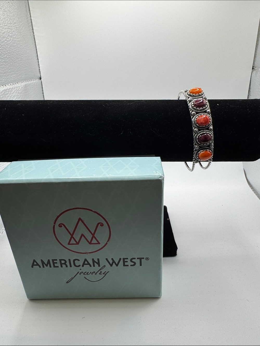 American West Orange and Purple Cabochon Silver-Tone Bracelet